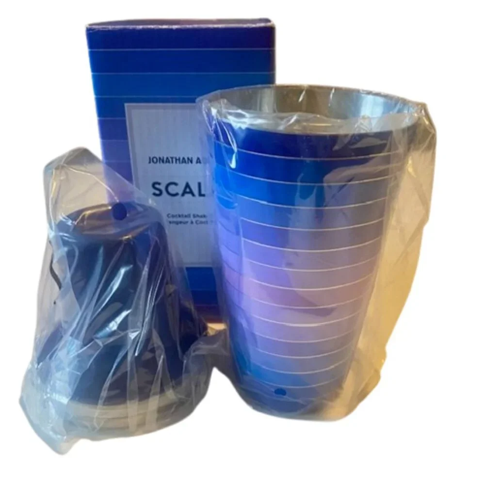 Jonathan Adler Scala Cocktail Shaker Set Blue Purple Stripes New In Box